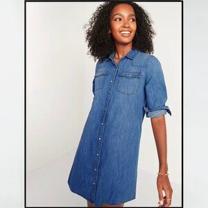 Old Navy Denim Western Yoke Pearl Snap Mini Shirt Dress Size XL NWT